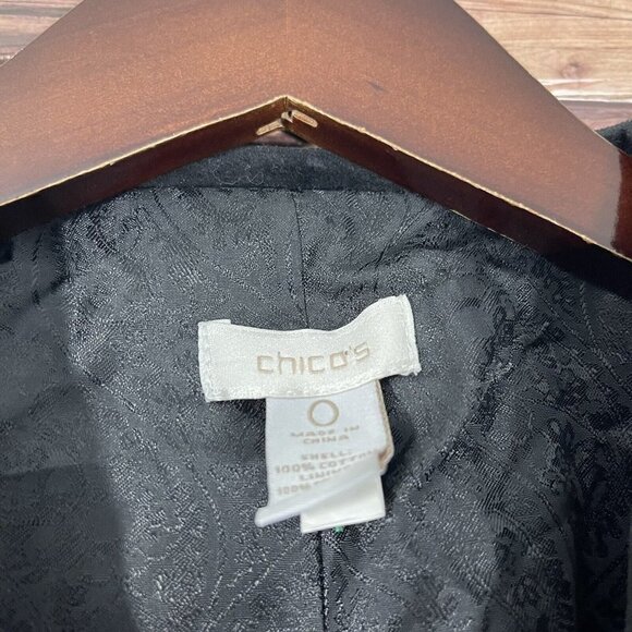 Chicos Size 0 (Small) Long Velvet Coat Black Lined Cotton Pockets - Picture 3 of 5